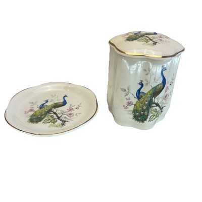 Royal Worcester Palissy Peacock Deckeldose .Royale Collection. 10cm