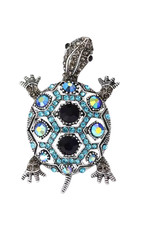 Vintage Style Rhinestone Sea Turtle Brooch Silver Ocean Animal Pin Summer Jewelr