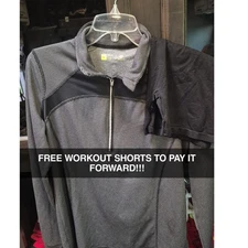 Xersion Women's Medium Gray Striped 1/4 Zip Pullover + Free Workout Shorts 187