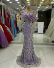 Lilac Purple Mermaid Evening Dresses Crystals Formal Wedding Prom Party Gowns