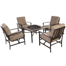 Goplus 5 PCS Patio Furniture Set Chair & Fire place Stove Fire Pit Steel Frame