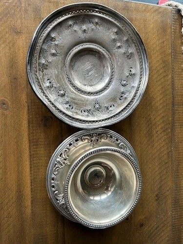 Sterling silver gravy boat (Grande Baroque/Wallace) and ornate plate (15.6 t oz)