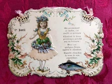 CPA: Carte gaufrée - 1 er Avril - Carte fleurie - Jeune Fille - Poisson d'avril