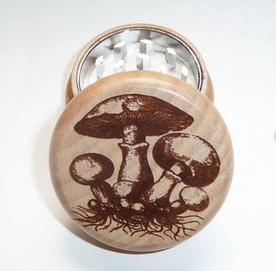 Engraved Custom Wood herb, Spice grinder / solid oak / Mushroom s