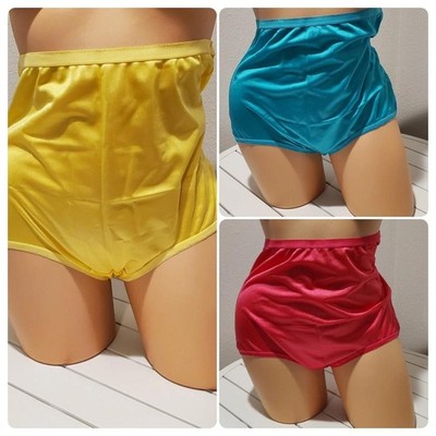 Vintage Style High Waist Shiny Nylon Full Brief Panty Hi Cut Cozee Corner Colors