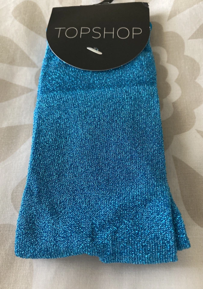 00’S Vintage Topshop Ladies Turquoise Glitter Socks One Size 4-7 EUR 36-41 BNWT - Image 4 of 4