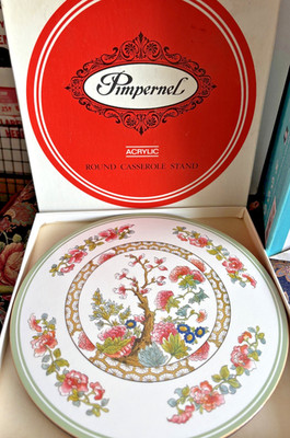 Pimpernel Indian Tree 8  Round Casserole Stand / Hot Plate Cork Back W/ Box