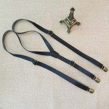 Solid Braces 1.5Cm Width Mens/Women Pu Synthetic Leather Suspenders Y Back 3 Cli
