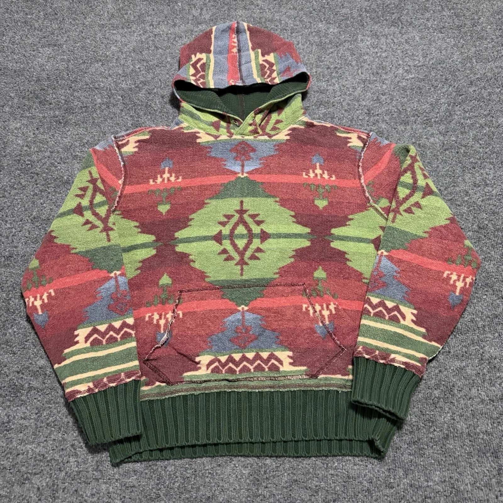 Vintage Polo Ralph Lauren Pullover Hoodie Mens Medium Thermal Lined Aztec Print
