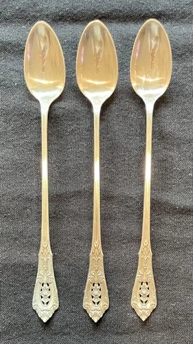 Wallace Rose Point Sterling Silver  7.5"  3 Iced Tea Spoons 2.8 oz total