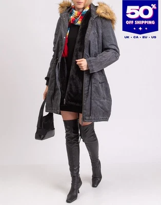 PVP €280 ADIVINA 3 en 1 Abrigo de Tela Techno Talla L Borde de Piel Sintética Capucha Extraíble - Imagen 1 de 4