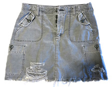 American Eagle Cut Off Cargo Skirt Women's 8 Long Olive Button Fly Distressed