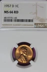 1957 D NGC 1C MS66 RD LINCOLN WHEAT CENT #B52062
