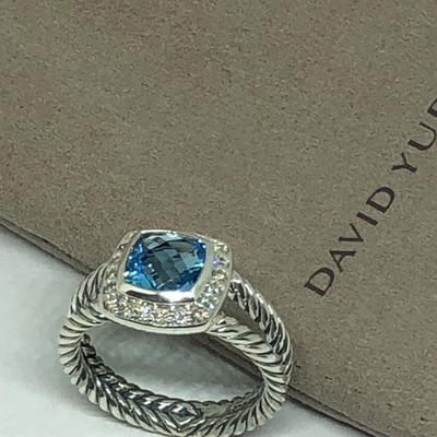 David Yurman Petite Albion Ring mit Blautopas und Diamanten Größe 8