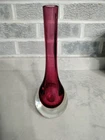 Vintage Murano MCM Purple Glass Teardrop Bud Vase Clear Polished Bottom ~8 1/2"