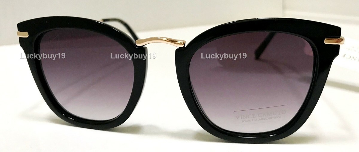 NEW! Vince Camuto Sunglasses Cat Eye Black Gold Detail UV Protection VC898 OX Vince Camuto Cat Eye Sunglasses Black And Gold Frame Smoke  main image 4