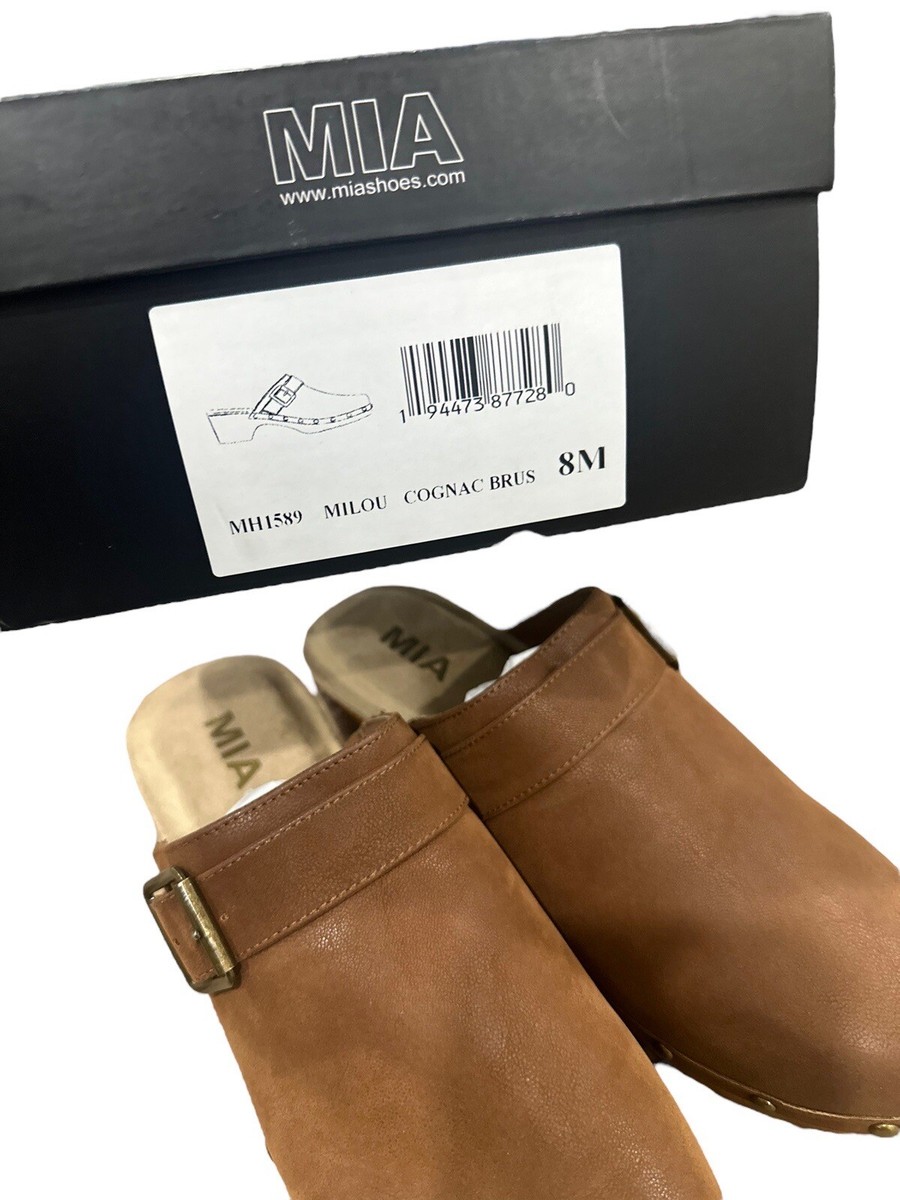 navy_さん MIA Brown Cognac Clog Women's Size 8M Heeled Faux Suede NEW | eBay