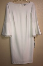 Calvin Klein 6 NWT White Circle Trim Bell Sleeve Lined Dress MSRP 134