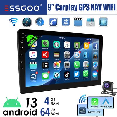 Autoradio 9'' 2 DIN Android 14 4+64GB Carplay GPS Navi RDS Bluetooth WIFI Kamera