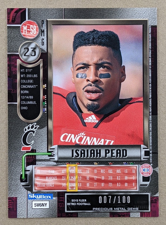 2012 fleer retro metal universe precious metal gems red isaiah pead 007