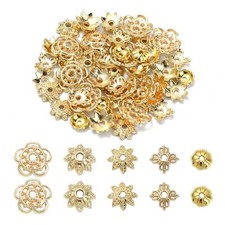 50x Alloy Golden Flower Bead End Caps Spacer Beads for DIY Jewelry Making