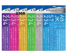 2 Pack 8,10,20,30mm Size Lettering Stencil Sets, 4 Per Pack  Color May Very 