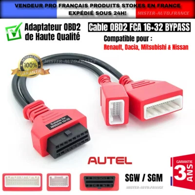 ADAPTATEUR CÂBLE OBD2 PASSERELLE RENAULT NISSAN MITSUBISHI 16+32 ✅GATEWAY BYPASS