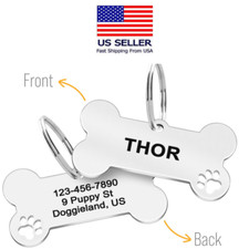 Custom Stainless Steel Silver and Gold Dog ID Tag for Collars Engraved Cute Bone