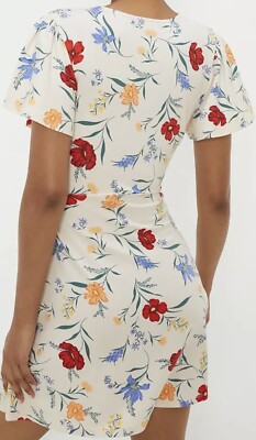 Dorothy Perkins Ivory Color Floral Flutter Sleeve Wrap Mini Dress Size 10 |  eBay UK