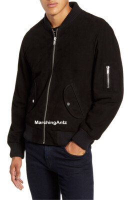 Soft Lambskin Quilted Suede Biker Genuine Leather Jacket Bomber Cafe Racer 46