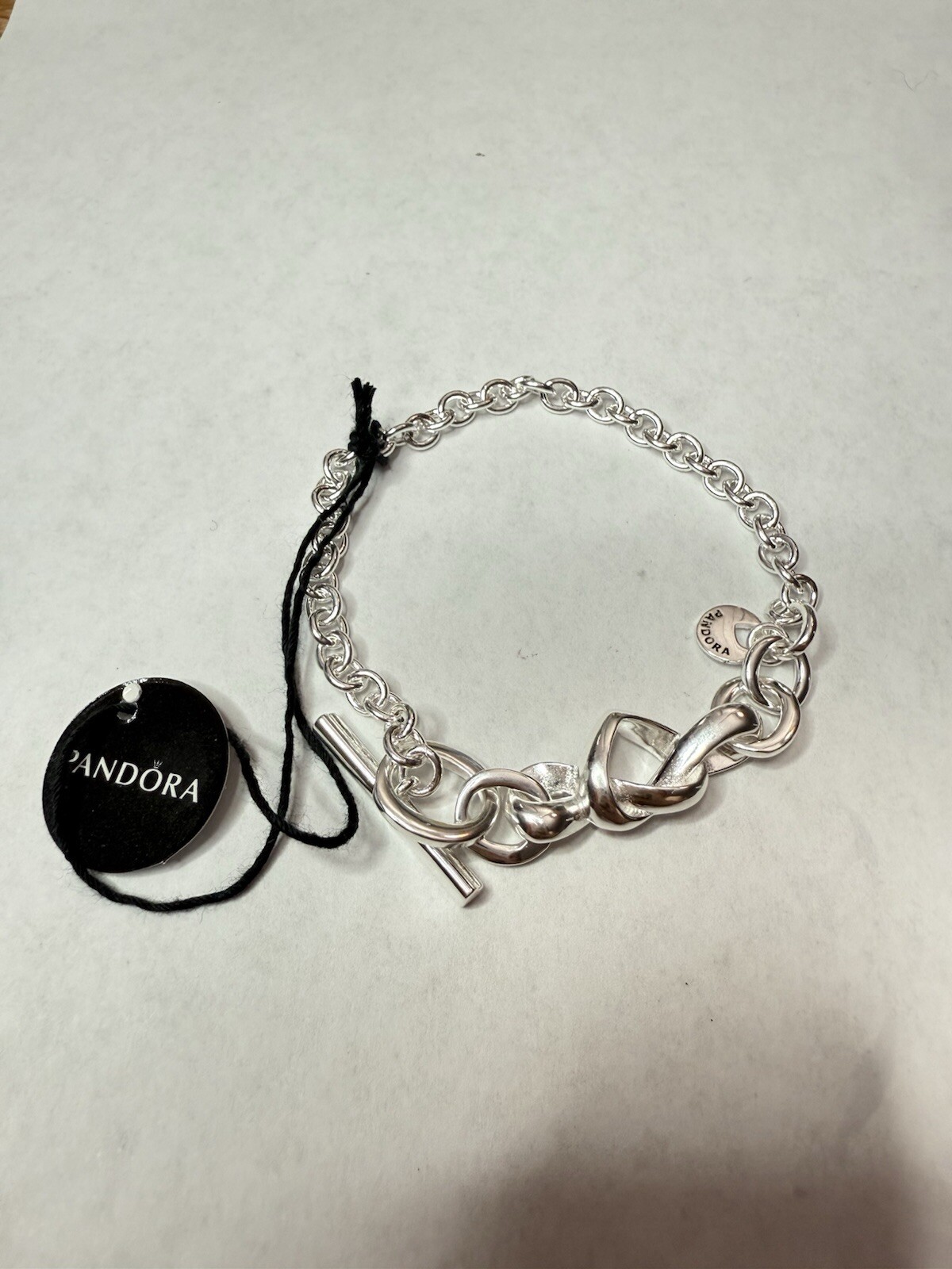 Pandora Knotted hearts silver T-bar bracelet Size 18 Cm