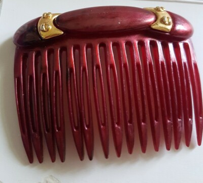Alexandre de paris Hair Comb Vintage Maroon with Gold DETAIL Bow