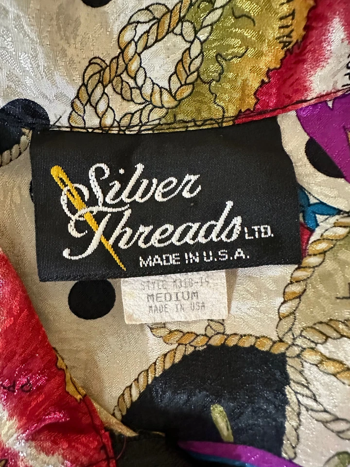 VINTAGE Silver Threads 100% SILK nautical print zip jacket Women's M - Image 4 of 4