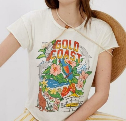 Anthropologie X Midnight Rider Gold Coast Cut Off Graphic Tee Size Small