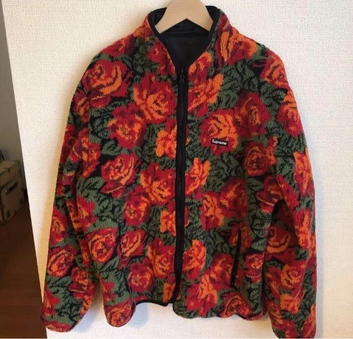 Veste réversible en polaire sherpa Supreme 16AW Roses pour hommes extérieur rouge noir taille L