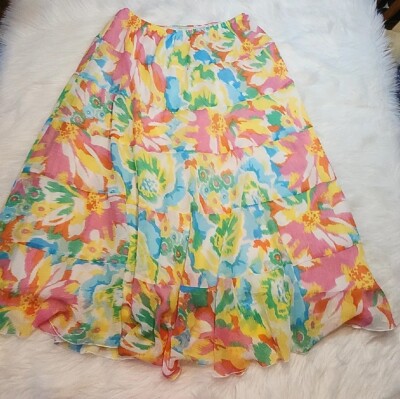 Ruby Road Pull On Lined Skirt Cotton Blend Size 16 Pastels Multi Abstract Print 