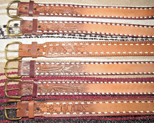 VTG Western C M Co Tooled Embossed Buckstitch Leather Belts 6 pc Size 26 NEW