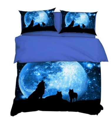 3D Blue Moon Wolf ZHUA83 Bed Pillowcases Quilt Duvet Cover Set Queen King Zoe