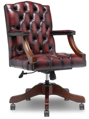 Gainsborough Chesterfield Swivel Desk Office chair Antique Oxblood Red Leather