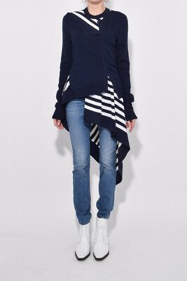 MONSE 1.5K Striped Twisted Cardigan with Flare in Navy/White, XS, NWT 