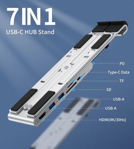 CHOETECH HUB-M43 Collapsible Laptop Stand with USB-C Hub 7-in-1 Docking Station - Picture 5 of 11