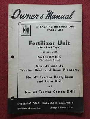 1951 McCORMICK-DEERING ''RÜBEN BOHNEN BAUMWOLLE'' BETREIBERHANDBUCH & TEILELISTE