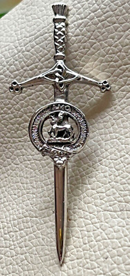 CLAN SCOTT (AMO) CLAYMORE SCHWERT KILT SCHAL ANSTECKNADEL BROSCHE gemarkt SCHOTTLAND 97 ZINN