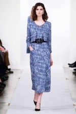 $2795 NEW Oscar de la Renta RUNWAY Tweed MIDI DRESS  Blue White Navy 2 4 6