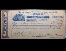 1869 Historic Organized Crime Rare Mob Check Boss Tweed New York Political Ring