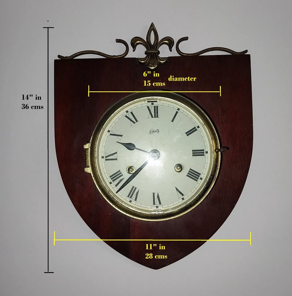 "Antiguo reloj de pared Schatz de 1940 de 6"" de diámetro, placa de madera!! ¡Funciona muy bien!! Foto 3 de 4