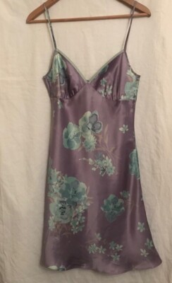 BHS Women Lilac Floral Ladies Silky Strap Sleeveless Nightie Size