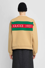 Felpa Gucci GG Big Back Tape Logo Ricamato Girocollo Cotone Beige Taglia M