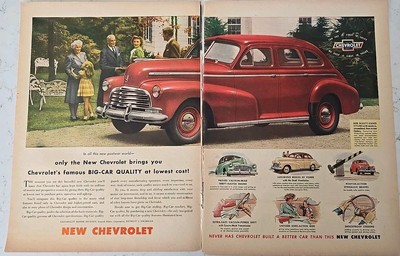 1946 Red Chevrolet Stylemaster Car New Postwar World 2 Page Ad 