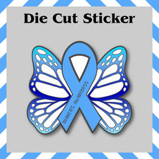 Diabetes Awareness Butterfly Sticker, Blue Ribbon, Contour-Cut Vinyl Print Decal